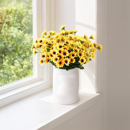 DYS 24 Heads Artificial Sunflower Bouquet, Lifelike Silk Daisy, Flexible Stems DIY Floral Arrangement for Home Desktop Shop Wedding Photography Decor