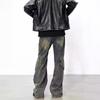 Mens Vintage Washed Distressed Denim Jeans High Waist Irregular Patchwork Flared Cut