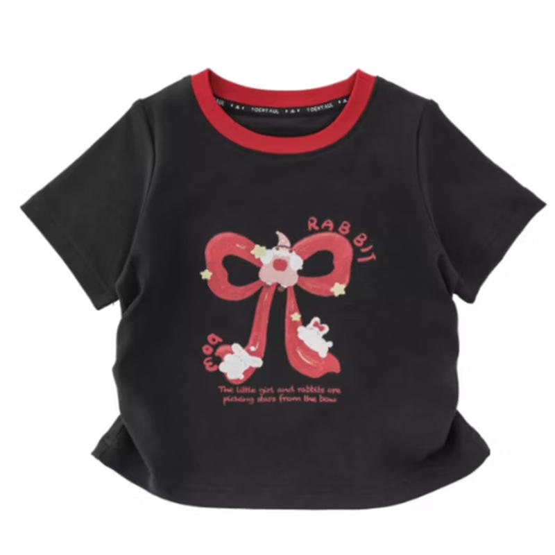 Youyou Girls  Cartoon Bow Short Sleeve T-Shirt 90 cm