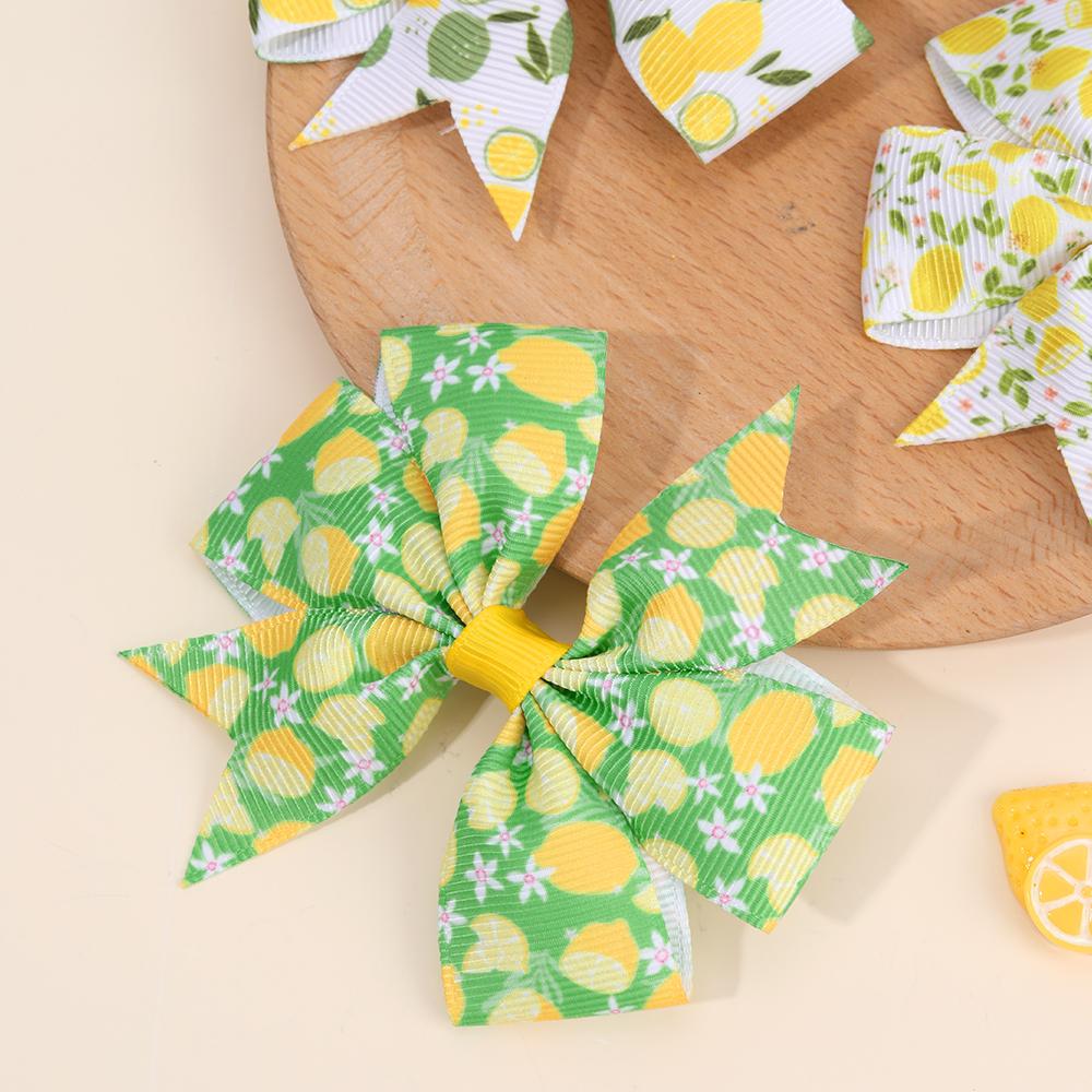 6Pcs Lemon Print Bow Hair Clips Cute Fruit Pattern Hair Accessories Sweet Ribbon Bownot Barrette For Girls Children Headwear