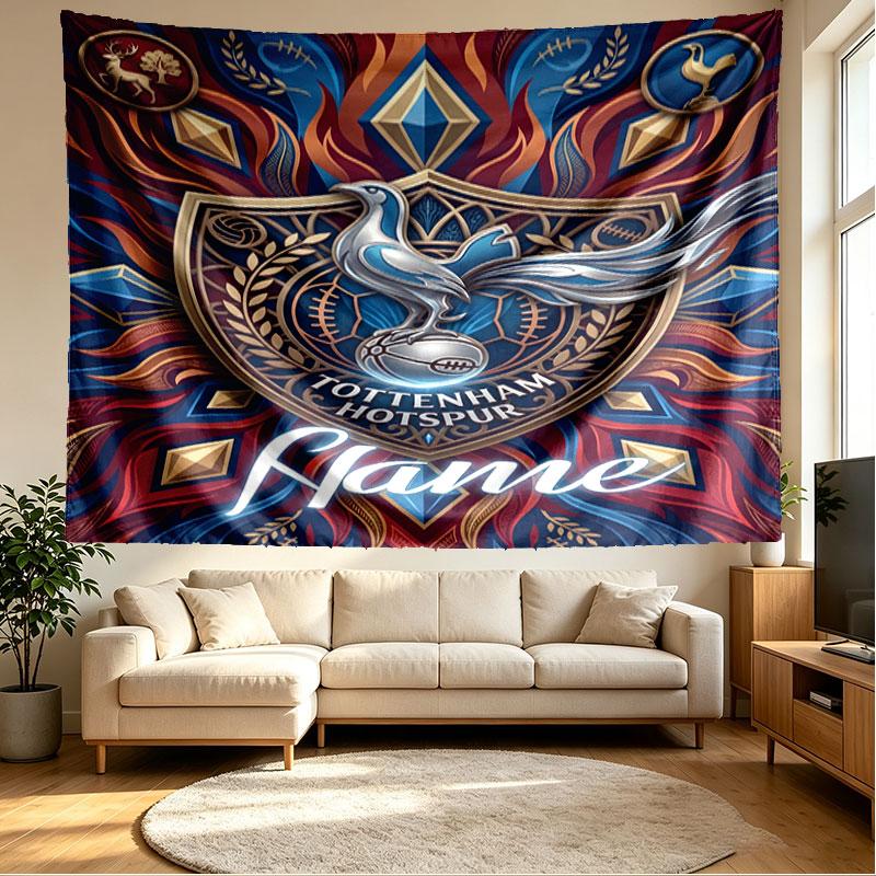 Custom Name Personalized Tottenham Hotspur Print Tapestry, Wall Art Decor, Bedroom, Dorm, Apartment, LivingRoom, Party Backdrop, Gift for Birthday