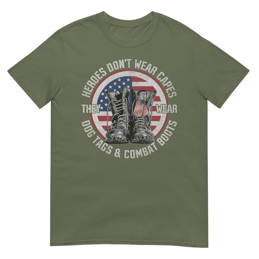Heroes Dont Wear Capes They Wear Dog Tags Combat Boots Unisex Tshirt