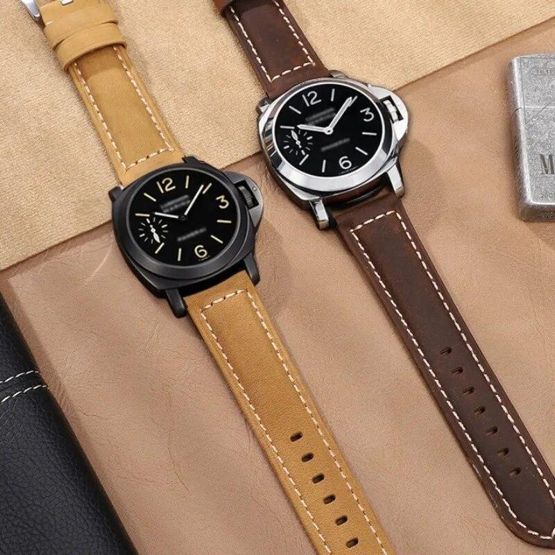 For Panerai Watch Strap Genuine Leather Band Men's Women's Original PAM111/441/312 Crazy Horse Belt 18mm 20mm 22mm 24mm 26mm Samsung Watch HUAWEI