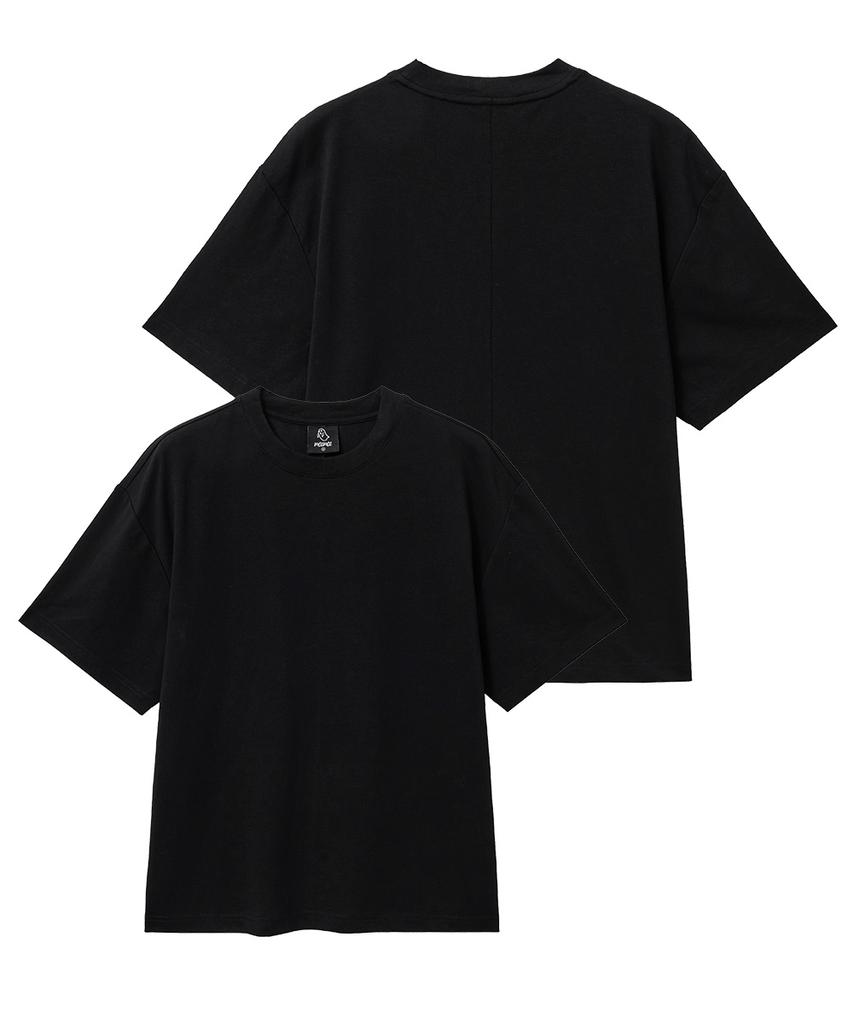 MOZMOZ Crop Fit Sorona Cooling Functional Back Slit Plain Short Sleeve T-Shirt Black