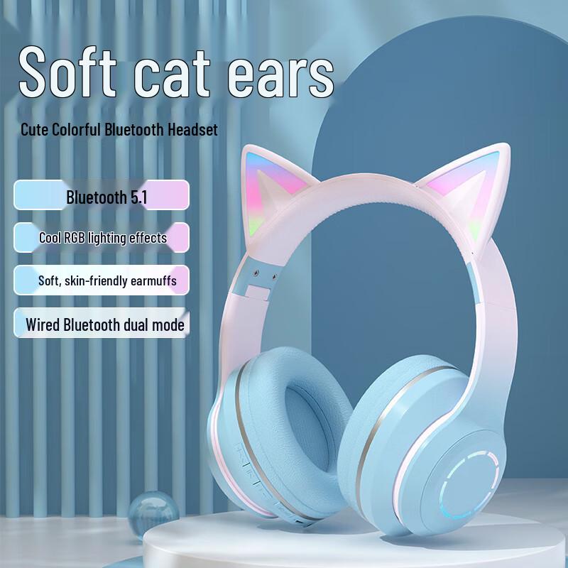 OIMG Luminous Cat Ear Gaming Bluetooth Headset