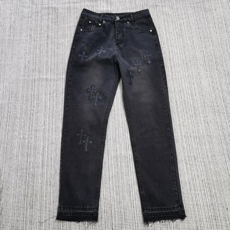 Unisex Y2K Harajuku Cross Embroidered Straight Jeans Men Women Summer Casual Denim Pants Streetwear