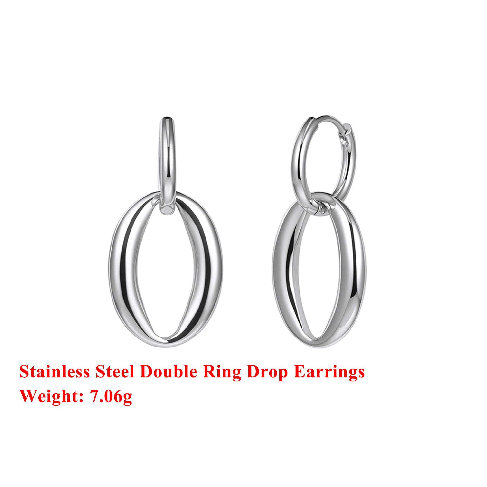 

Effie Queen Stainless Steel 18k Gold Double Ring Drop Earrings Timeless Jewelry for Women Vacation Party Ear Accessory STKE24 серебряный