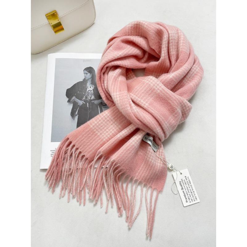 100 wool scarves women's winter cream sweet wind plaid scarves thickened warm fringed scarves