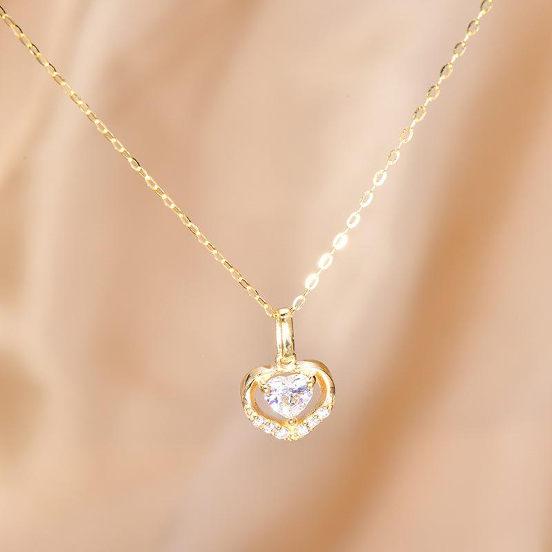 S925 Sterling Silver Gold-Plated Mini Heart Zircon Pendant Necklace for Women