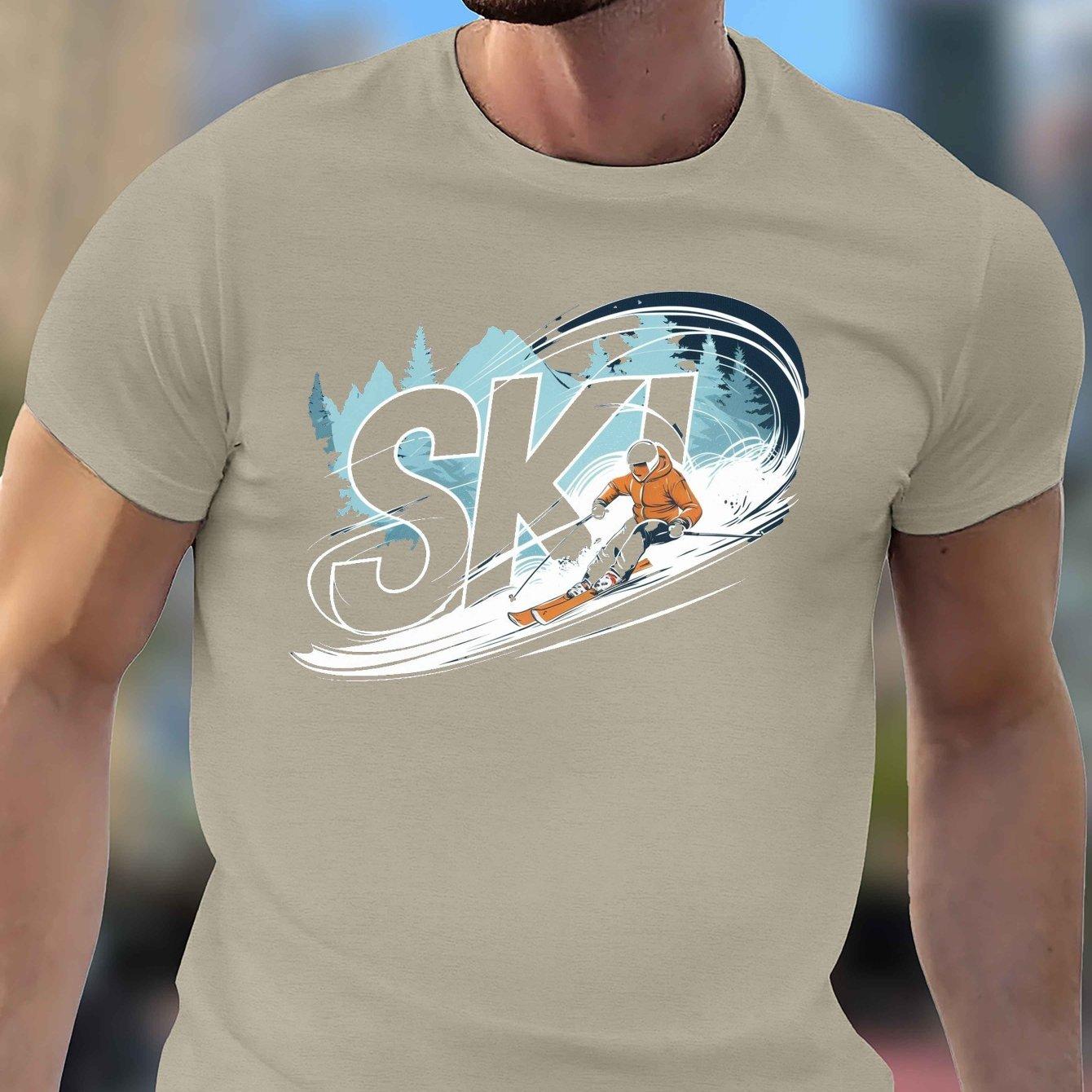 

Ski Skier Graphic TShirt Men Casual Cotton Short Sleeve Tee Activewear 4XL