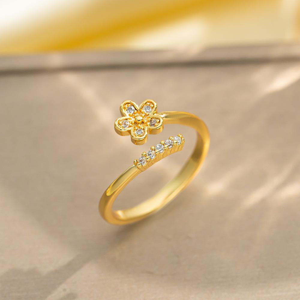 Korean Version of Light Luxury Design Full Diamond Inlaid Zircon Ring Women's Opening Adjustable Ring Internet Celebrity Fashion Accessories