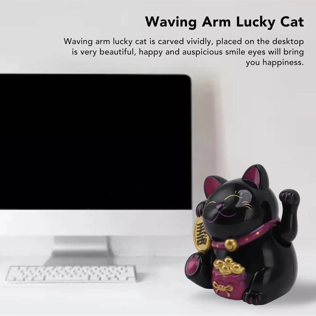 5.5in Electric Waving Arm Fortune Cat Decorative Cute Plastic Cat Ornaments for Cashier Desk Fortune Cat Decoration Fortune Cat