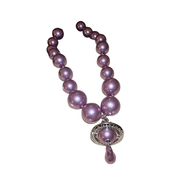 Saturn Pendant Necklace With Faux Pearl Chain For Elegant Women