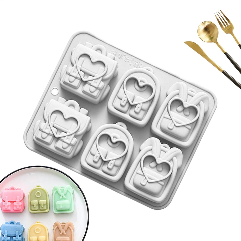Silicone Mold 6 Cavity Backpack Silicone Candy Molds for Chocolate Candy Cupcake Topper Decorating Silicone Molds Baking Molds