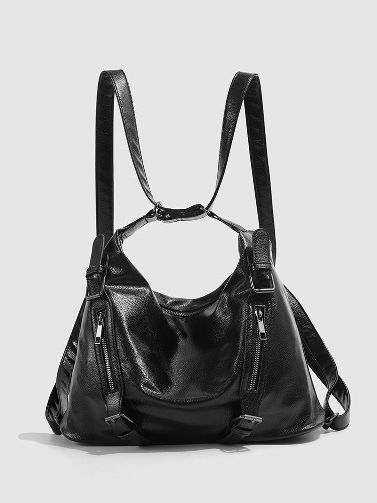 

Backpack Women s 2025 Tide Retro Soft Leather Multifunctional Large Capacity Underarm Shoulder Bag Premium Commuter Tote Bag чёрный