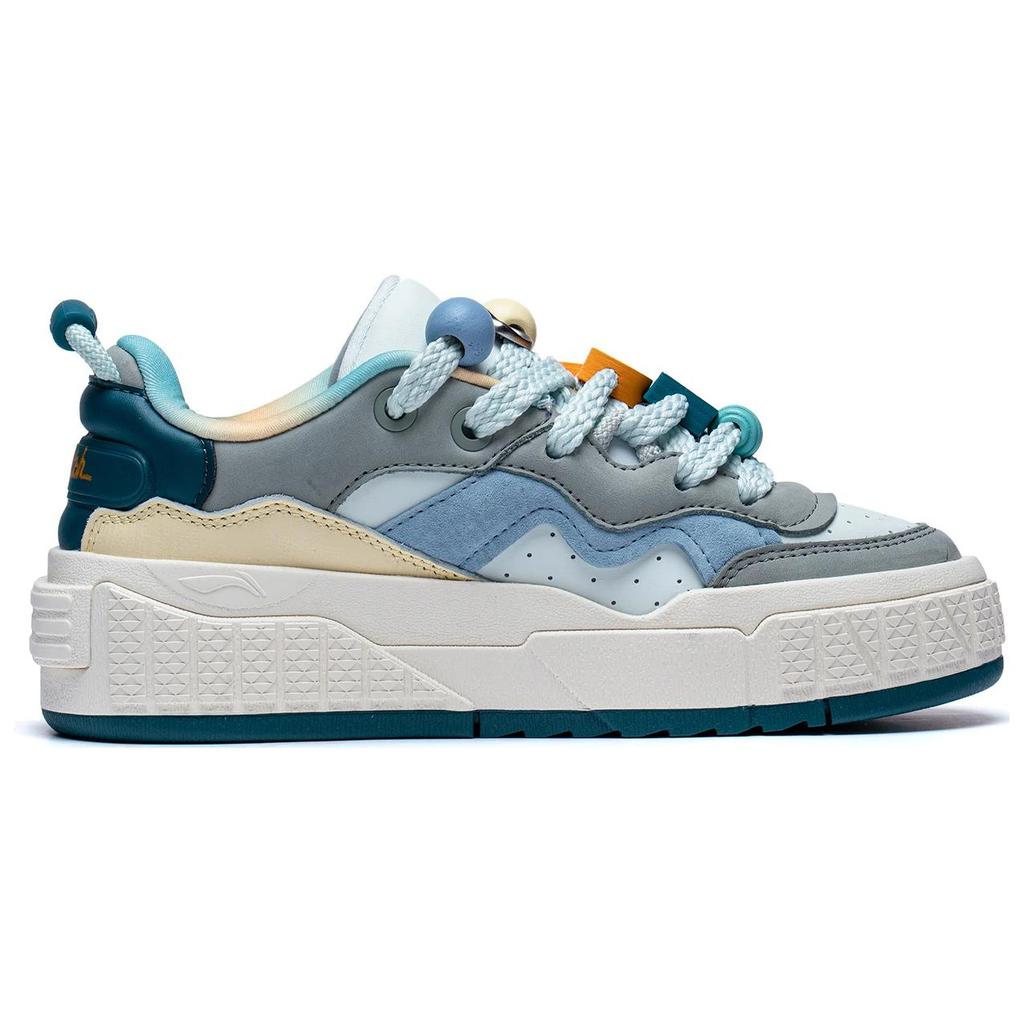 New DISHINISHIDIQI x LiNing 001 UNBLOCK UNBLOCK Anti Slip Wear Resistant Low Top Skateboard Shoes Women's White Blue AGCT096-4