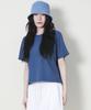 Deumakeu Solid Semi-Crop French Half-Sleeve T-Shirt Blue