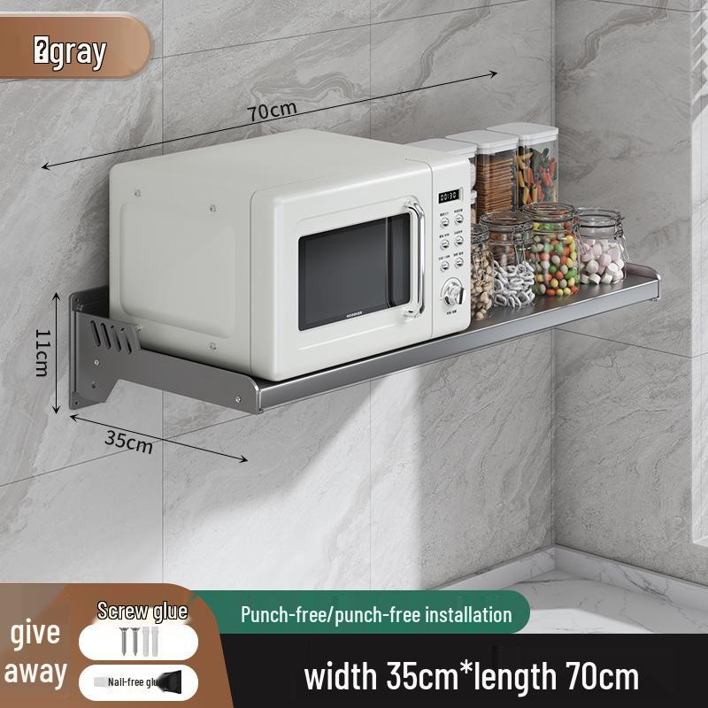 Wall-Mounted Kitchen Spice Rack: No-Punch, Moisture-Proof, Durable Microwave Oven Storage Shelf.