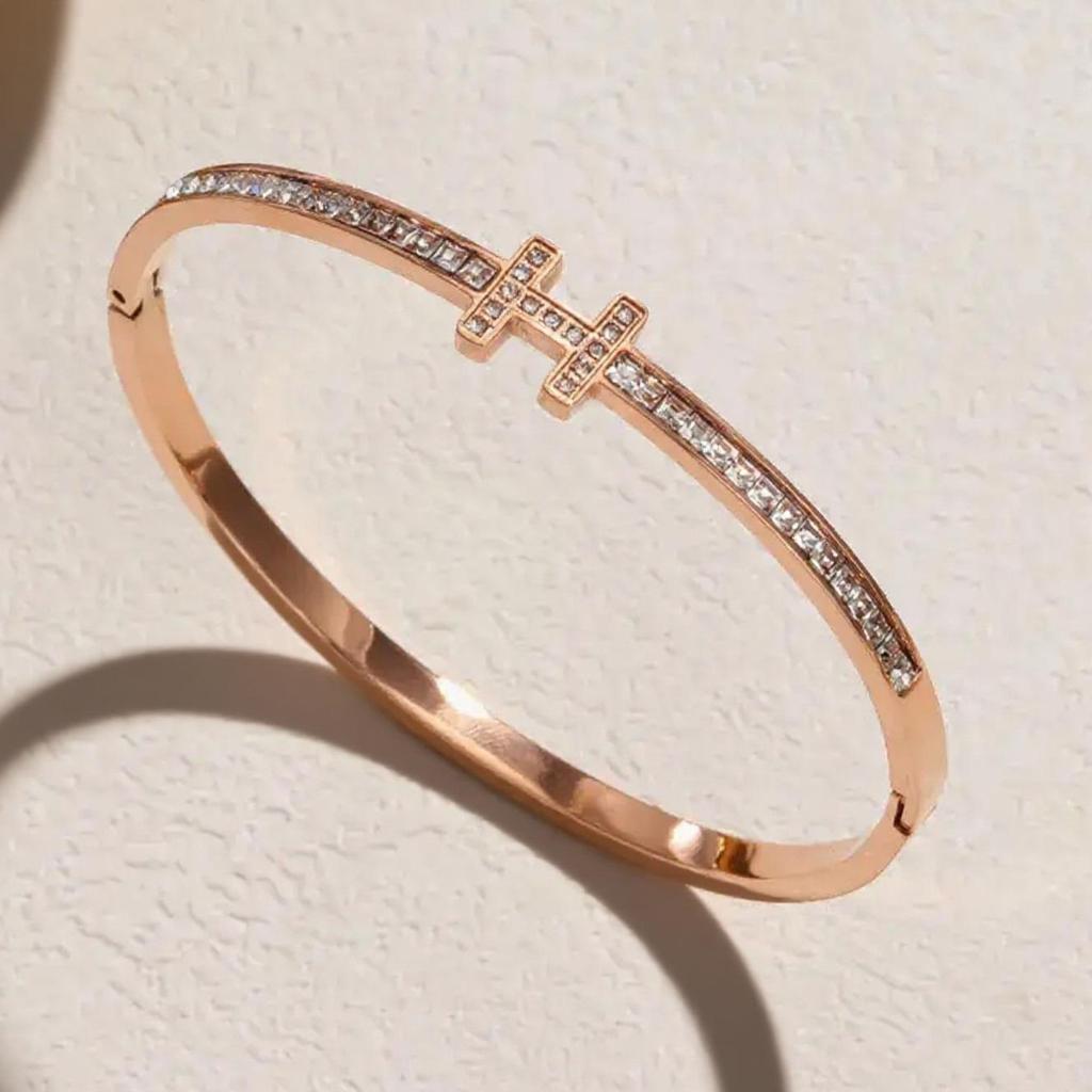 Damen Farbechtes H-förmiges Titanstahl Diamant Armband - Vielseitiger Leichter Luxus