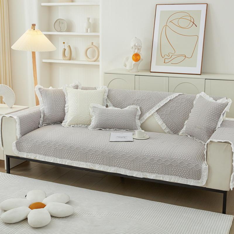 Sofa-Kissen aus reiner Baumwolle, universell für alle Jahreszeiten, rutschfest, Baumwolle Sommer Koreanischer Creme-Wind Sitzkissenbezug, schlicht und modern