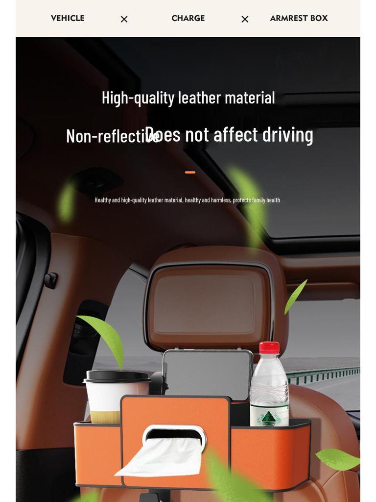 Multifunctional Car Seat Back Organizer with Tissue Box and Cup Holder Hooks