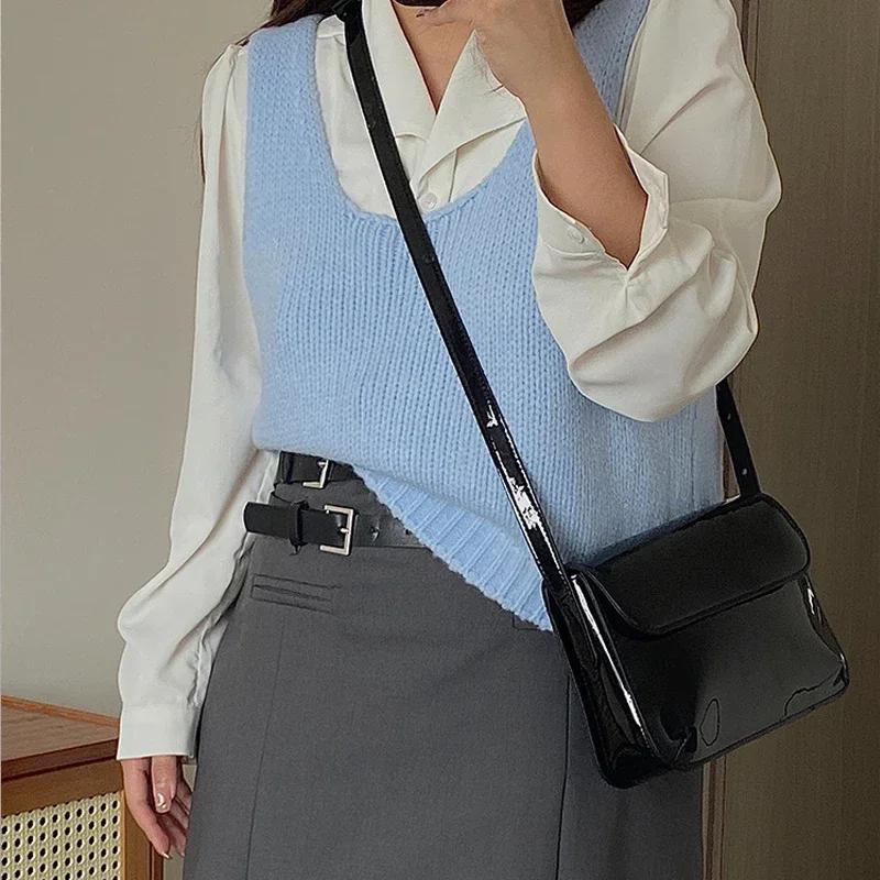 Retro Lackleder Umhängetasche für Damen Luxus Umhängetasche mit Klappe Einfarbig Unterarmtasche Rote Umhängetaschen Damenhandtasche