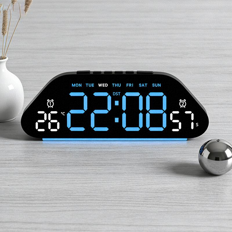 LED Digital Alarm Clock Temperature Week Date Display Timer Brightness Adjustment Electronic Table Clock with Ambient Light