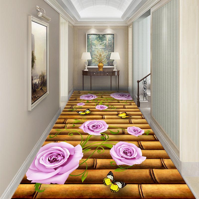 Pastoral Corridor Carpet Grass Stream Hallway Rug Flower Print Living Room Area Rug Kids Room Decor Play Mat Bedroom Kitchen Mat