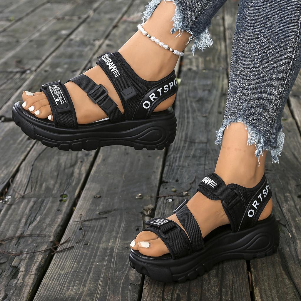 Large Size Sponge Cake Thick-soled Velcro Sandals Summer New Velcro Sports Sandals Women