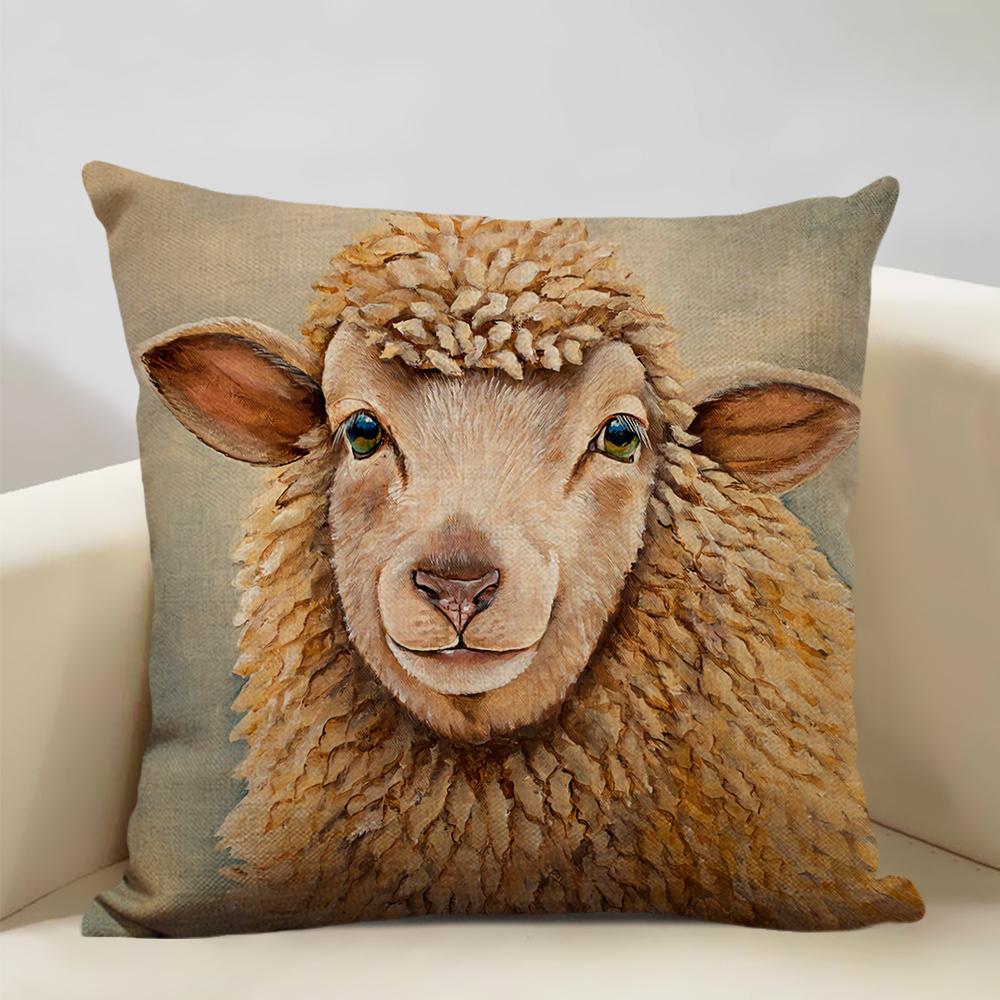 Animal Cushion Cover Cattle and Sheep Bedroom Sofa In The Ranch Fashion Decorative Pillow 45x45cm Linen Pillow Car Accessories
