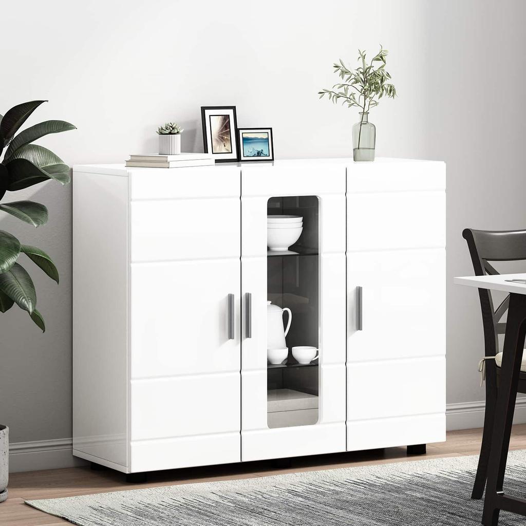 High Gloss White Wooden Cabinet 88.5 X 30.5 X 73 Cm Particleboard