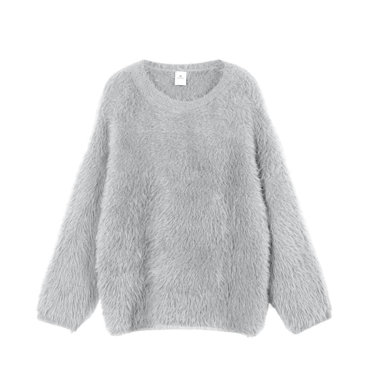 

Women s Fall Winter Oversized Sweaters Casual Crewneck Pullover Long Sleeve Fuzzy Chunky Knit Tops Blouse Warm Pullover Sweater Tops Outfits for Women M світло-сірого кольору