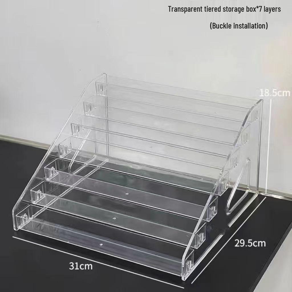 Acrylic Badge Display Stand with Tiered Transparent Storage Shelves