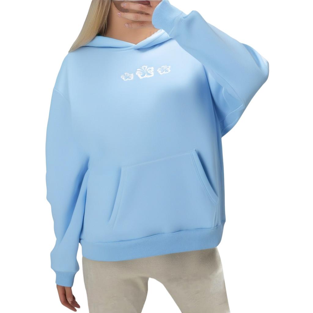 Hanorac de damă la modă și confortabil cu mânecă lungă și culoare uni