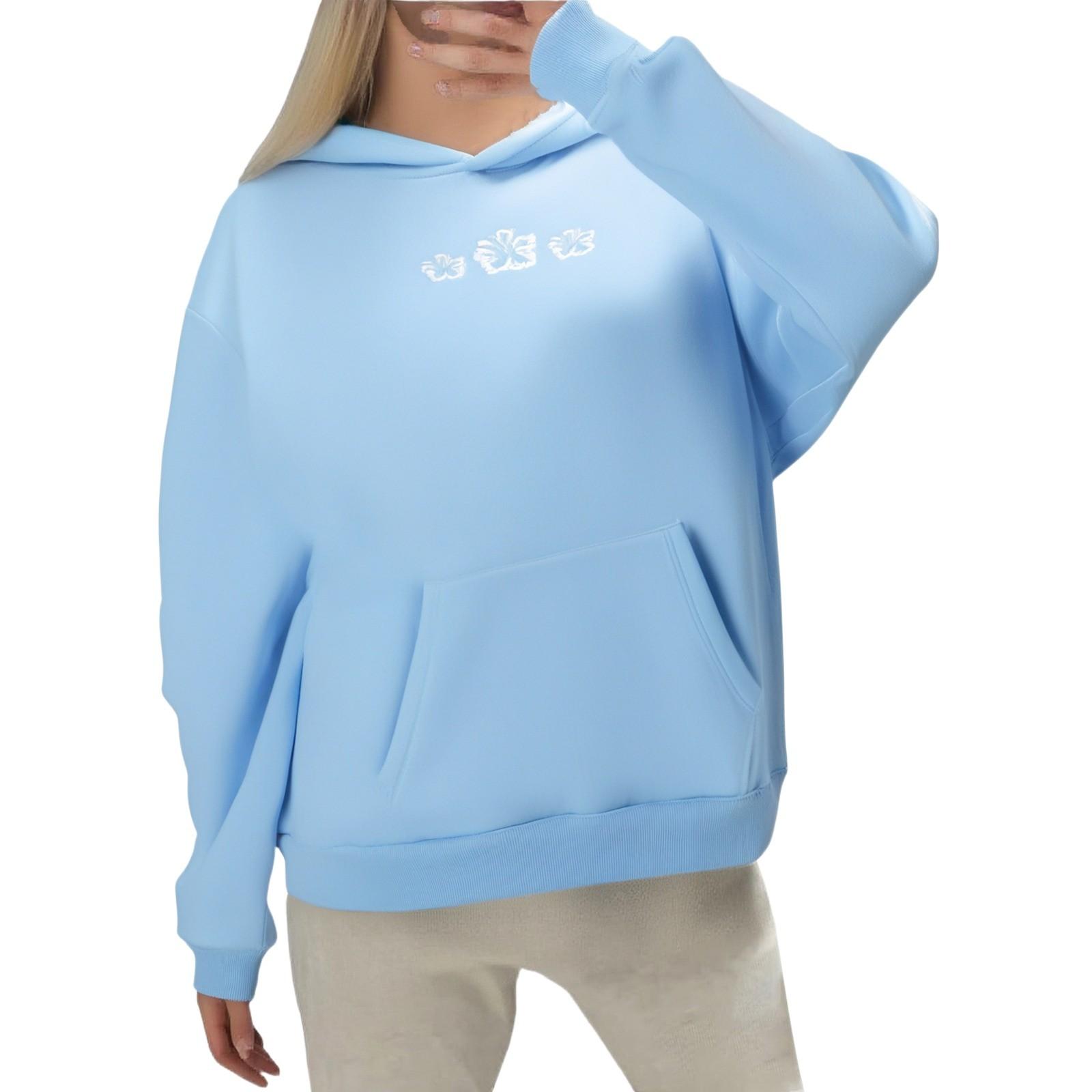 

Женская модная и удобная толстовка с длинными рукавами однотонной расцветки XXXL синий