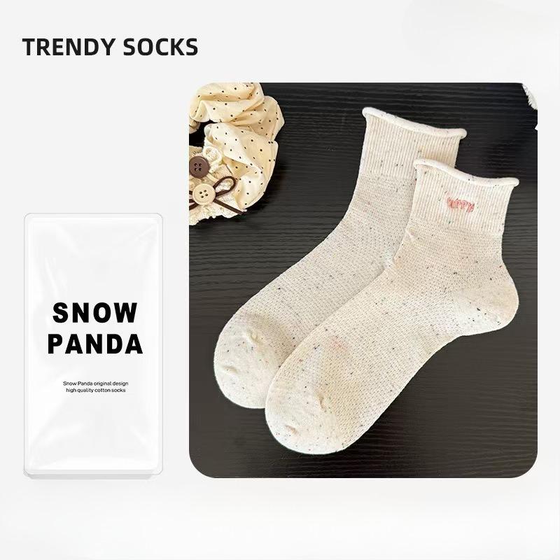 Rolled-up Socks, Women's Cotton Socks, Summer Thin Mid-calf Socks, Sweat-absorbing and Odor-proof, Bow, Versatile, Student Pile Socks