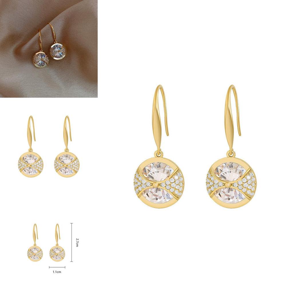 Goldtone Round Drop Earrings Alloy Rhinestone For Daily Casual Use
