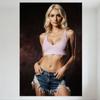 Sexy Blonde Woman with Wavy Hair In Lavender Crop Top & Distressed Denim Shorts Tin Sign - Vintage Metal Poster for Home Bar Pub