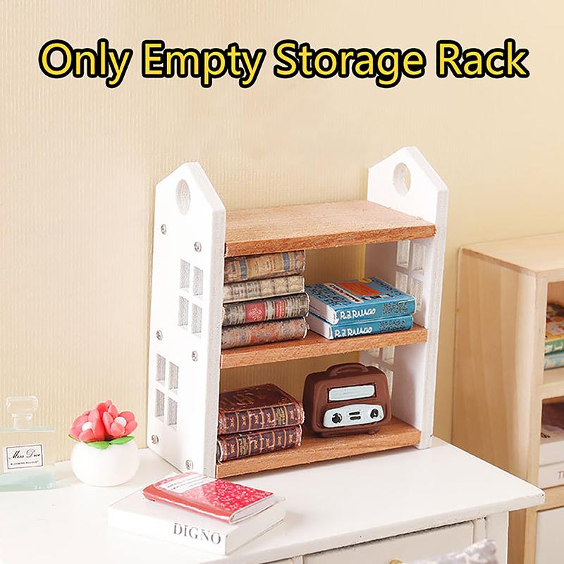 1:12 Dollhouse Miniature Bookshelf Three-Tier Storage Rack Display Stand Furniture Model Decor Toy Doll House Accessories