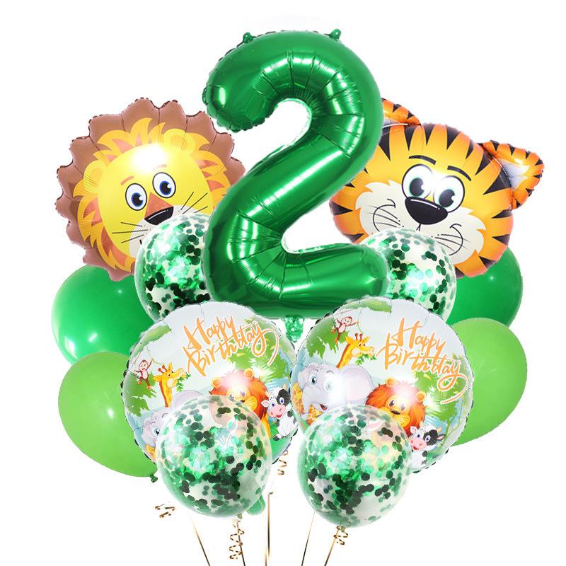 Green Forest Tiger Lion Animal Balloon Set Green Digital Birthday Party Decorative Balloon