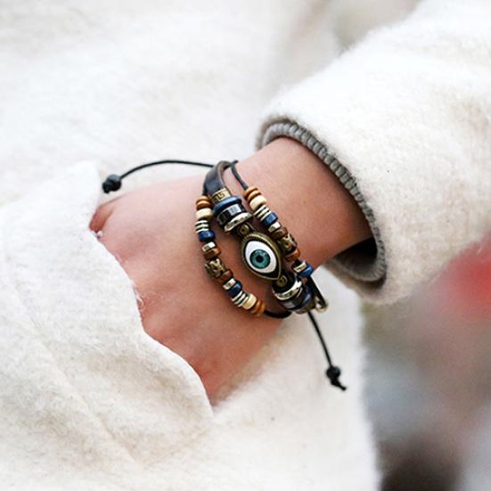 Unisex handgefertigtes türkisches Auge Kunstleder verstellbares Armband Armband Schmuck