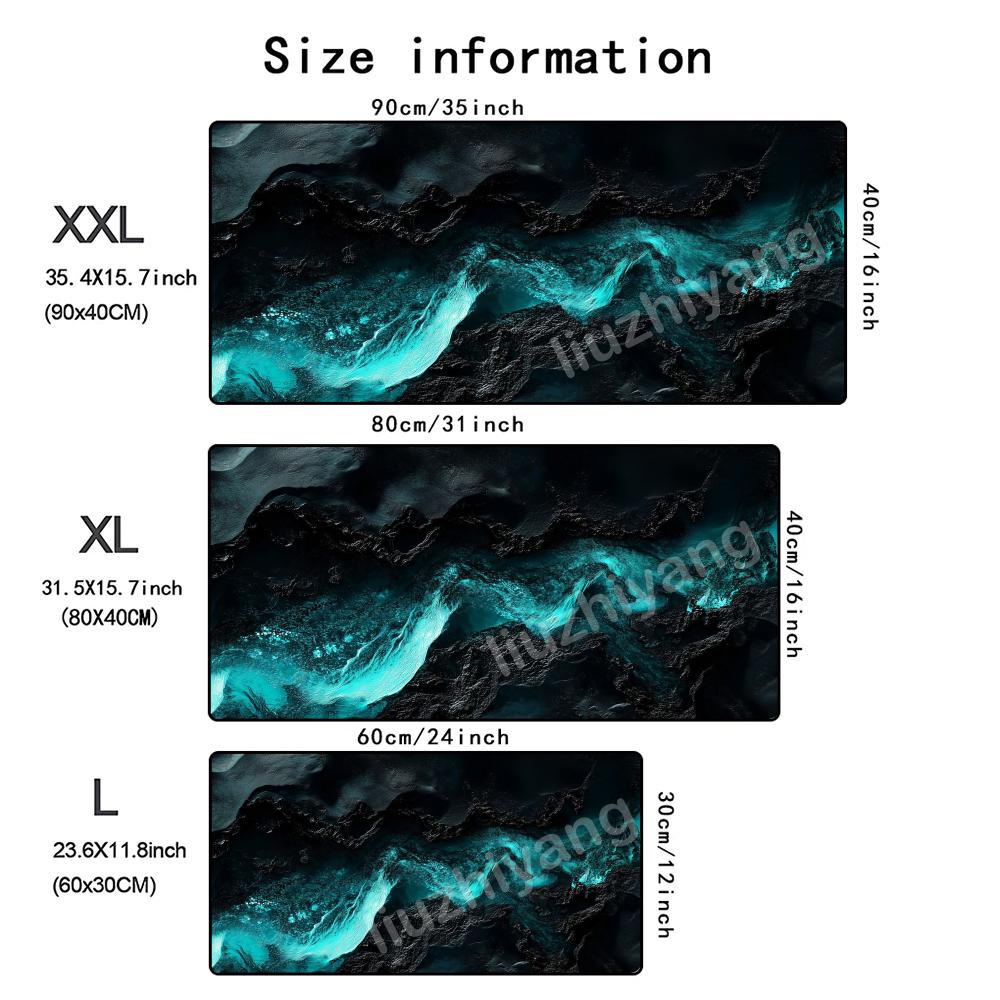 Black And Blue Waves Mouse Pad Large Computer Office Game Table Mat Rubber Antislip Stitched Edge Keyboard Mats 60x30 Desk Pads