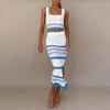 Two Piece Skirt Set for Women Striped Bodycon Slit Midi Skirt And Sleeveless Crop