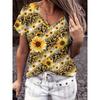Summer Large Size Women's T-Shirt Fashion Blue Flowers Print Leisure Elegant V-Neck T-Shirt Daily Comfortable Women's T-Shirt