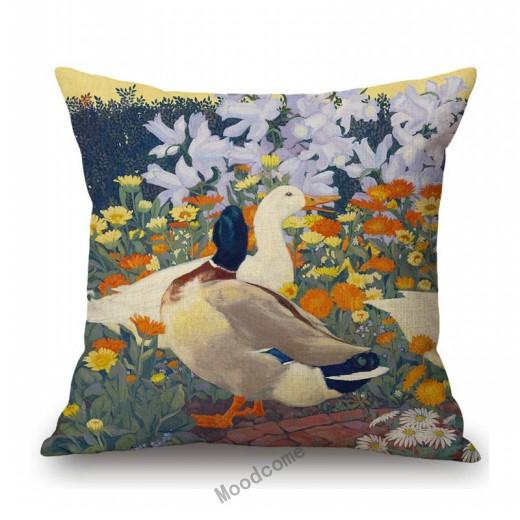 Flower Birds Peacock Floral Oil Painting Parrot Home Decoration Cotton Linen Sofa Throw Pillow Case Beautiful Cushion Cover Case