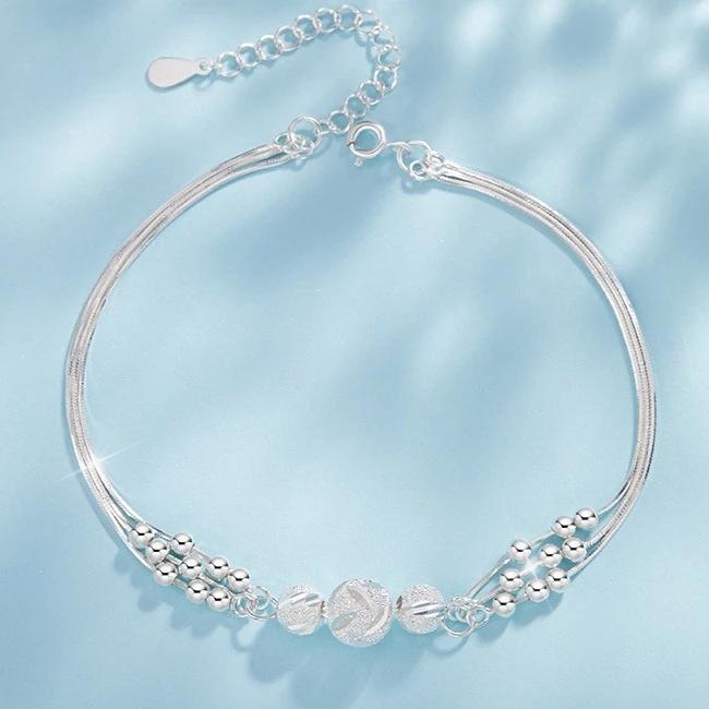 Luxus 925 Silber Runde Perlen Armbänder für Damen Herren Vintage Einfach Verstellbare Kette Armbänder Party Hochzeit Schmuck