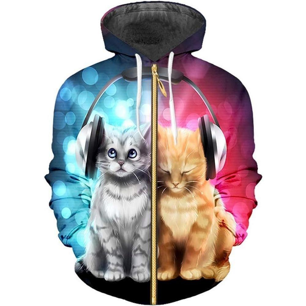 Autumn Winter Zip Up Hoodies Coat Women Deer Tiger Color 3D Printed Men's Zipper Sweatshirt Men's Casual Cardigan Jacket