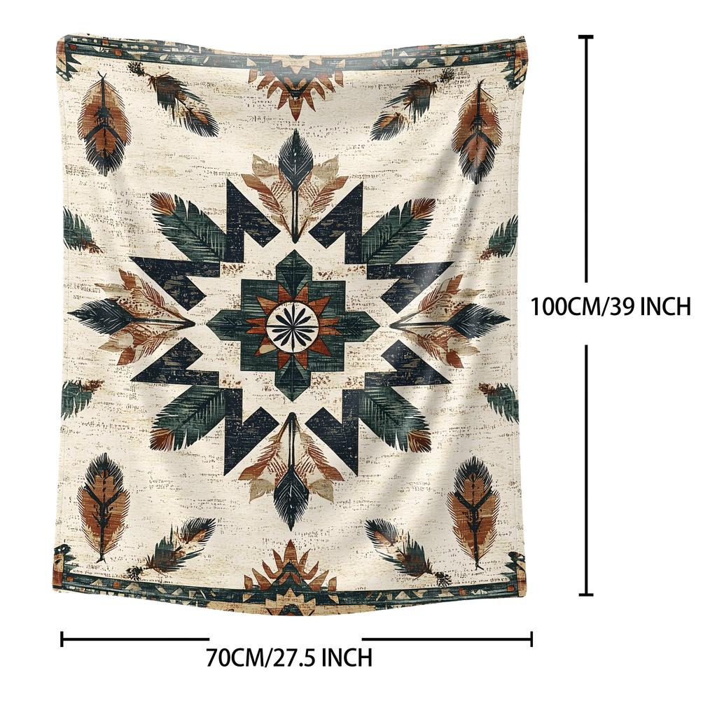 1pc Bohemian Mandala Print Flannel Blanket, Soft Knitted Polyester Throw for Bed, Sofa, Office, Camping, All-Season, Retro Mid-C
