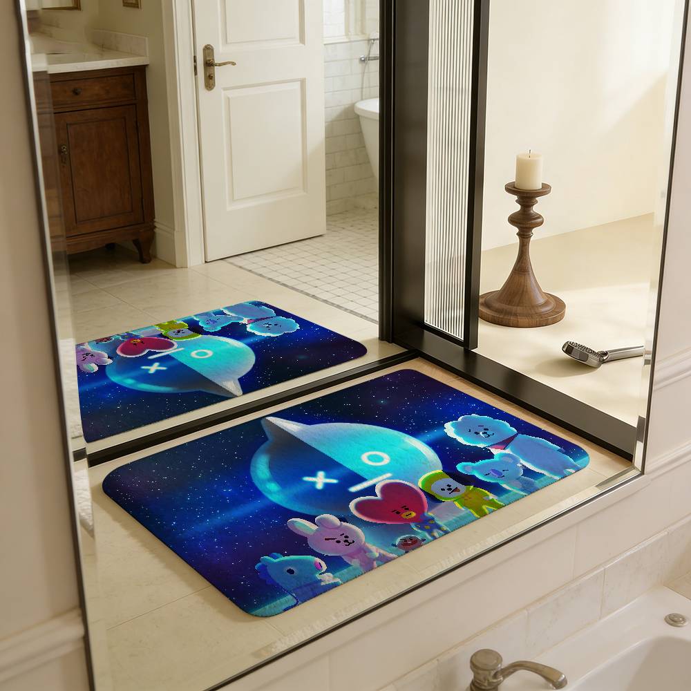 Cute B-b-bt21-es Bathroom Mat Anti-slip Absorb Water Long Strip Cushion Bedroon Mat Welcome Doormat
