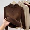 Sense of Design Wear a Stand-up Collar Semi-open Neck Zipper Turtleneck Sweater for Women's Winter New Velvet Knitted Sweater Top